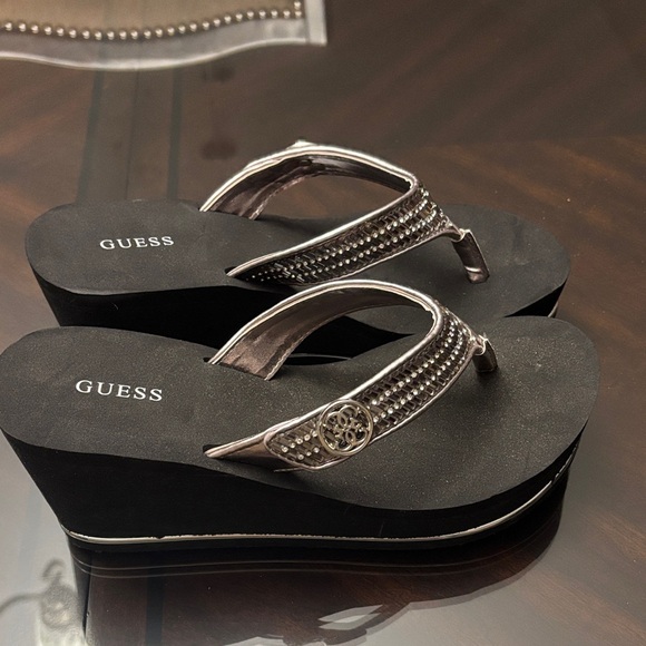 Guess Women's Black and Silver Embellished Sandals - Picture 1 of 7